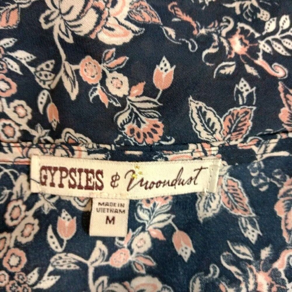 Gypsies & Moondust Womens Size Med Kimono Navy Blue Floral 3/4 Lace Sleeve - Picture 5 of 9